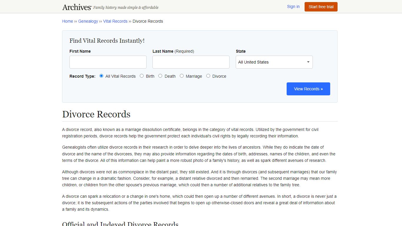 Divorce Records | Vital Record Searches - Archives.com