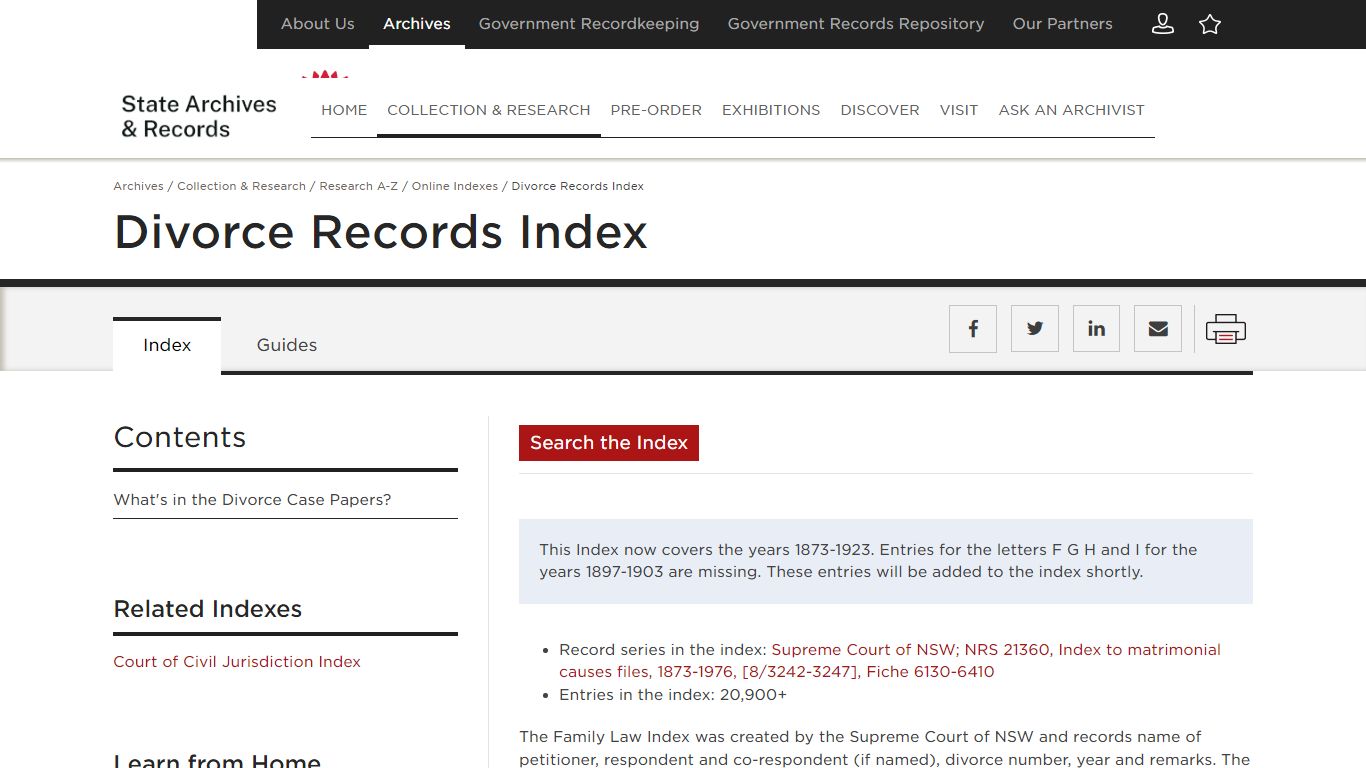 Divorce Records Index | NSW State Archives - SARA